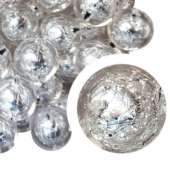 20mm Silver Foil Bubblegum Beads, 20mm Chunky Acrylic Bubble Gum Beads, Foil, Silver, Aluminum, Metallic, Crafting, Beadable Pens