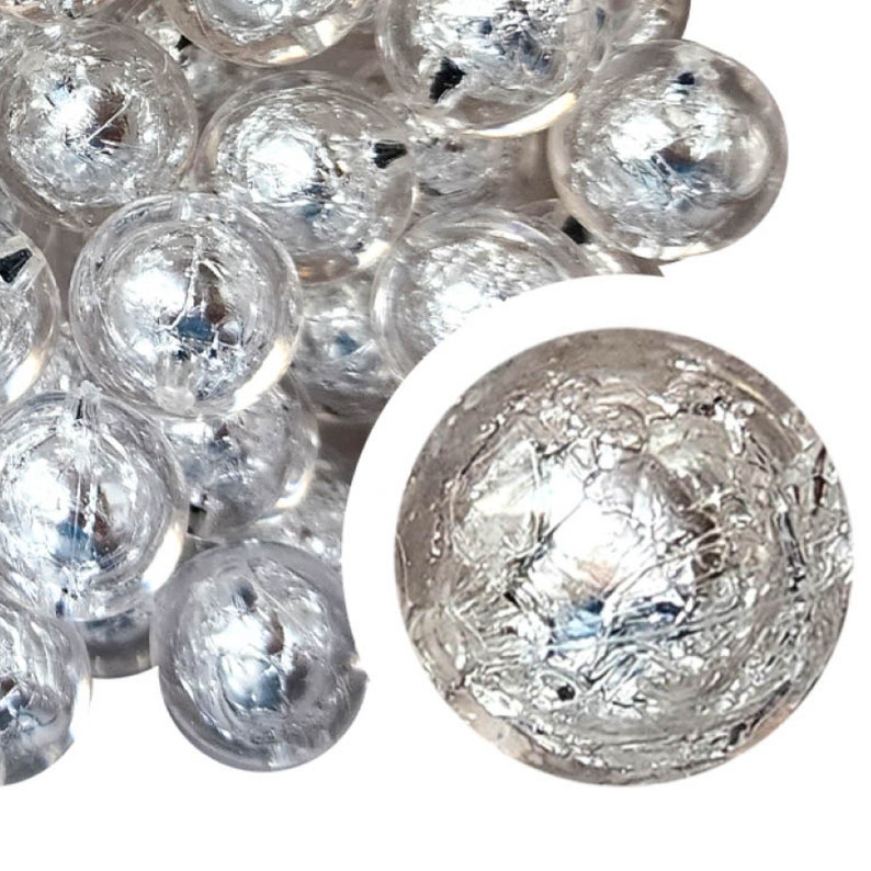 20mm Silver Foil Bubblegum Beads, 20mm Chunky Acrylic Bubble Gum Beads, Foil, Silver, Aluminum, Metallic, Crafting, Beadable Pens