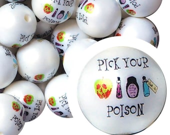 20mm Pick Your Poison Bubblegum Beads, 20mm Chunky Acrylic Bubble Gum Beads, Halloween, Witch, Poison, Cauldron, Beaded, Beadable Pens