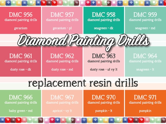 170 Pcs Replacement Resin Diamond Drills Diamond Painting Kits Square Drill  Round Drill DMC 956 957 958 959 961 962 963 964 966 967 970 971 