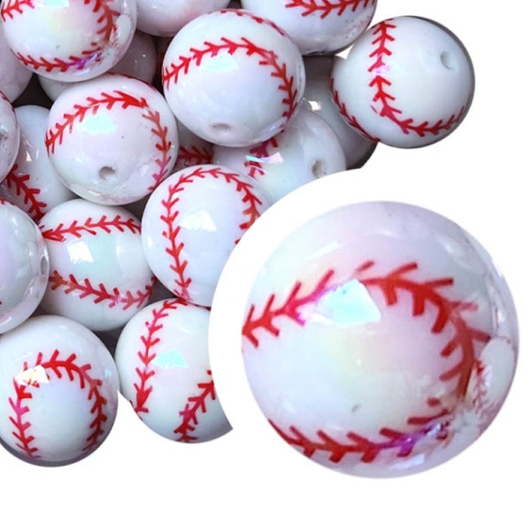 BASEBALL AB Bubblegum Beads 20mm Chunky Acrylic Bubble Gum Beads Printed Beads Plastic Round Bubblegum Beads Jewelry Beads Sport