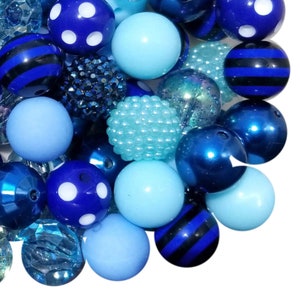 20mm Blue Mixed Bubblegum Beads, 20mm Chunky Acrylic Bubble Gum Beads, Mixed, Lot, Bulk, Wholesale, Mix, Variety, 50 Beads Starter Kit