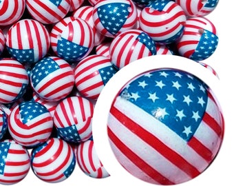 20 mm amerikanska flaggans tuggummipärlor, 20 mm grova akryl tuggummipärlor, USA, Flagga, Militär, Amerika, Röd Vit Blå, Stjärnor Ränder