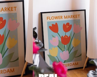 Grande maquette d'affiche encadrée, rapport 3:4 30 x 40 18 x 24, 12 x 16, cadre noir penché, fleurs, plantes, modèle PSD, salon, art