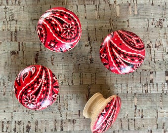Drawer Knobs, Cabinet Knobs, Furniture Knobs, Wood Knobs, Red and Black Knobs, Knobs for Boys Room, Man Cave Knobs