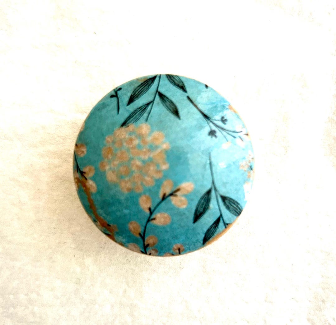 Drawer Knobs, Cabinet Knobs, Furniture Knobs, Wood Knobs, Cottage Style Knobs, Turquoise Floral ...