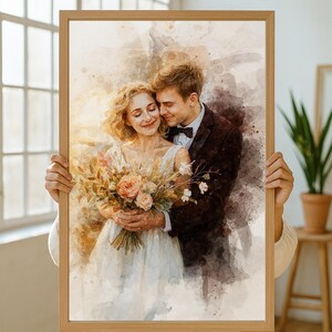 Custom Watercolor Couple Portrait, Anniversary Gift, Unique Wall Art