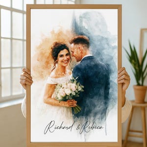 Custom Watercolor Couple Portrait from Photo, Wedding Anniversary Gift