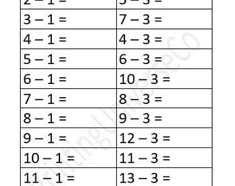 Subtraction Worksheets: Fill in the Blanks, Grade 1-2 (Printable PDF)