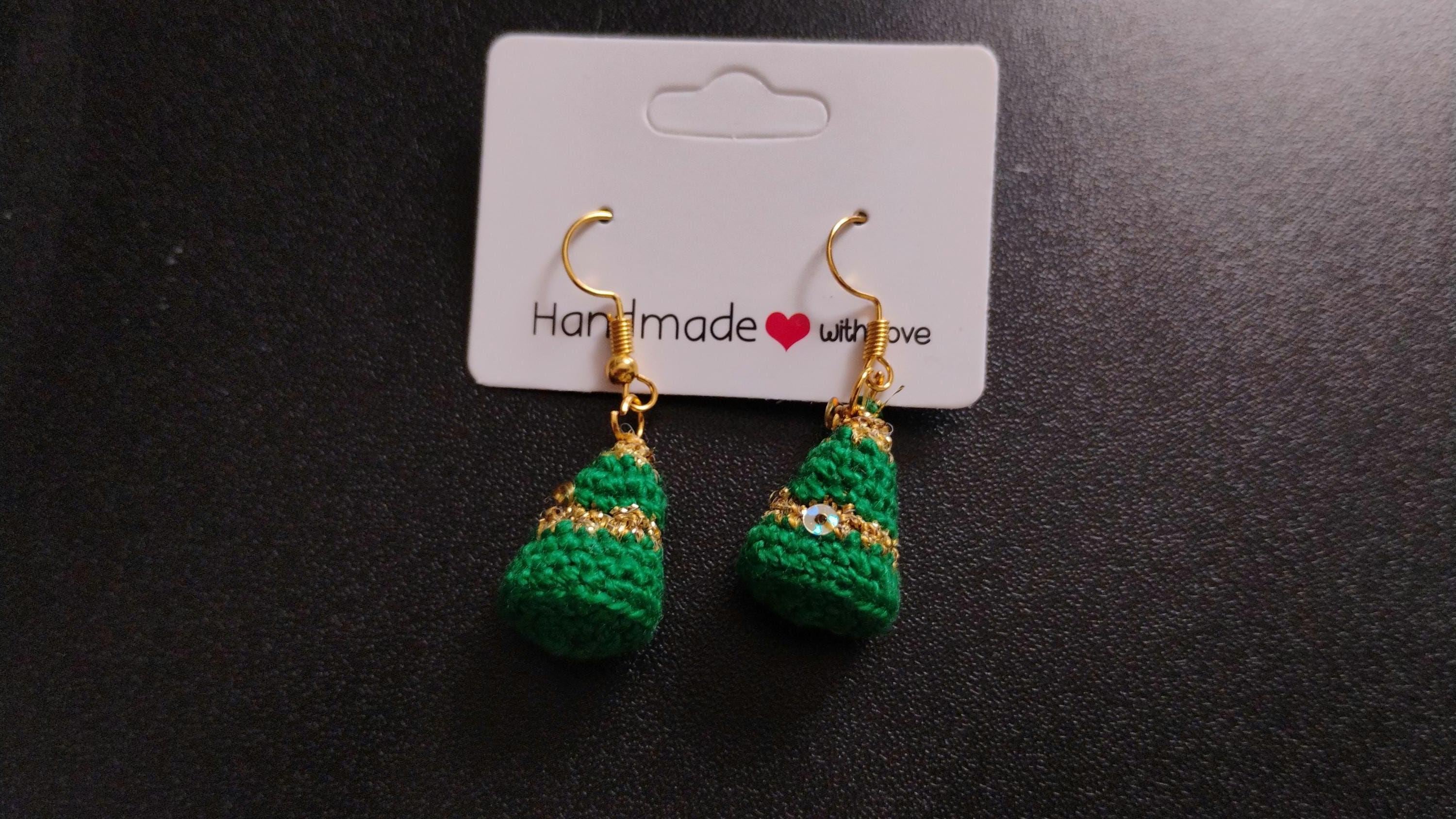 Micro Crochet Christmas Tree Earrings Pattern DIY Holiday