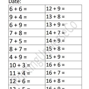 Mathe-Addition Arbeitsblätter, 10 druckbare Ergänzung füllen die Lücken Arbeitsblätter für die 1