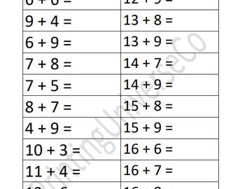 May include: A black and white worksheet with the word "ADDITION" at the top. The worksheet contains a series of addition problems for elementary school students.