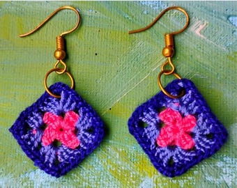 Micro Crochet Granny Square Earrings Pattern: Easy PDF & Video Tutorial (Instant Download)