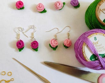 Micro Crochet Mini Rose Earrings Pattern PDF & Video Tutorial