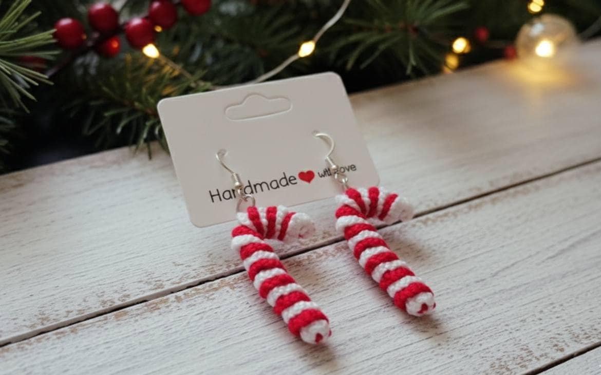 Micro Crochet Christmas Candy Cane Earrings & Video