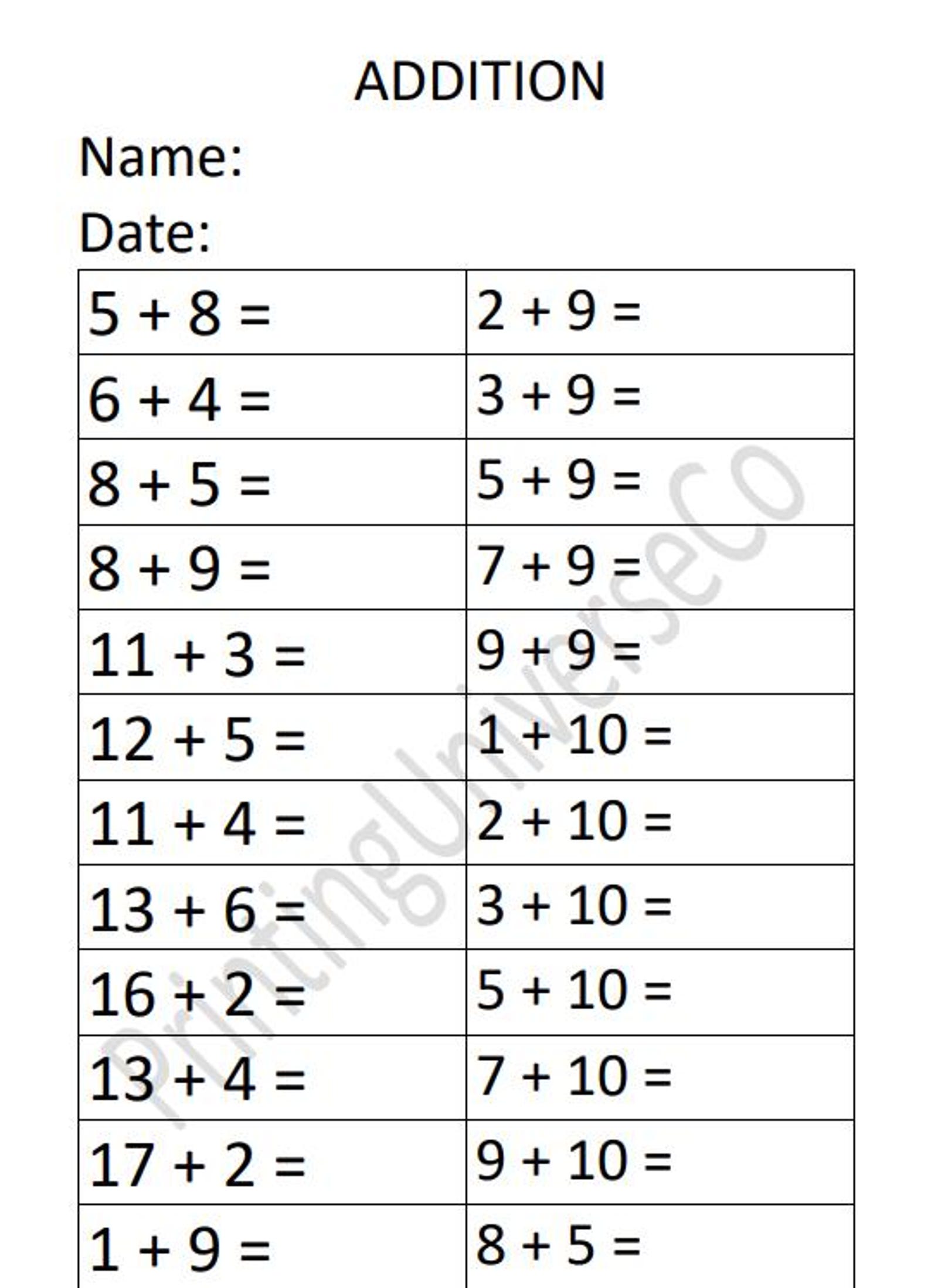 Math Addition Worksheets, 10 Printable Addition Fill in the Blanks ...