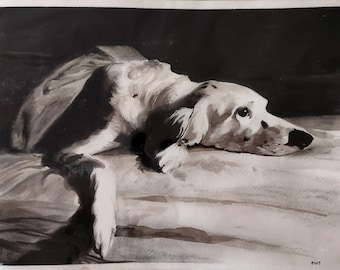 Dog Portrait, Sympathy gift, watercolor art