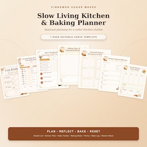 Editable Slow Living Kitchen & Baking Planner Canva Template | Seasonal Pantry, Recipe Log, Habit Tracker | Digital Download