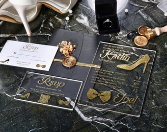 Gold Foil Acrylic Wedding Invitation: Clear Modern Invitation Set