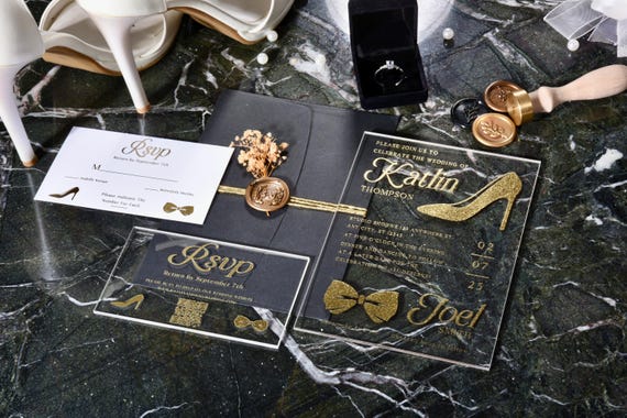 Gold Foil Acrylic Wedding Invitation: Clear Modern Invitation Set