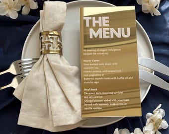 Gold Mirror Acrylic Wedding Menu Cards, Personalized Dinner Menu Sign, Luxury Reception Table Decor, Modern Event Stationery, Party Menu