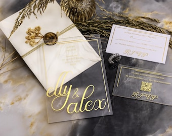 Acrylic Invitations with Foil, Acrylic Wedding Invites, Luxury Wedding Invitations, Acrylic Invitation Suite, Gold Acrylic Invitations