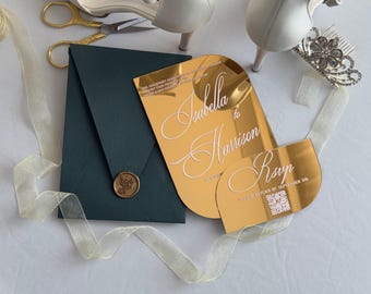 Elegant Arch Acrylic Wedding Invitations with RSVP QR Code |Gold Acrylic Invitation for Weddings, Quinceañeras, & Special Events |