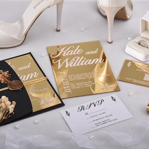 Elegant Gold Mirror Acrylic Wedding Invitations, Modern Acrylic Wedding Invites, Acrylic Invitation, Gold Invitation Wedding