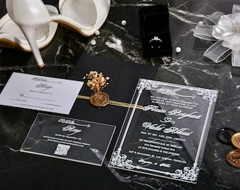 Acrylic Islamic Wedding Invitations, Gold Mirror Acrylic Nikkah Invitations, Islamic Nikkah Invitations Acrylic, Arabic Nikkah Invites