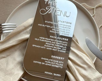Luxury Mirror Silver Acrylic Wedding Menu Cards - Gold Dinner Reception Decor