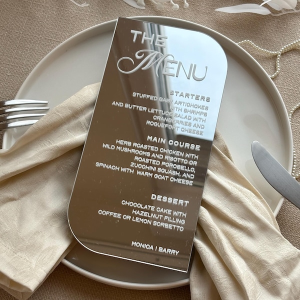 Luxus Spiegel Silber Acryl Hochzeits-Menükarten - Golddinner-Empfangsdekor