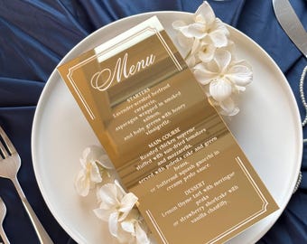 Gold Mirror Acrylic Wedding Menu Cards, Custom Dinner Menu Sign, Luxury Table Decor, Personalized Reception Menus, Modern Event Stationery