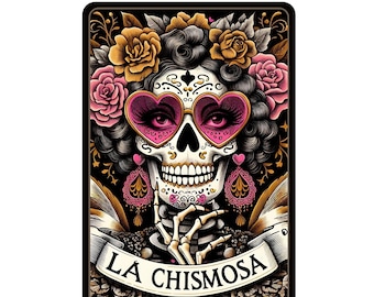 La Chismosa Tarot Card PNG, Dia de Los Muertos, Spanish Skeleton Chola Catrina Skull T-Shirt Mug, Sugar Skull Woman, Funny Mexican Chisme