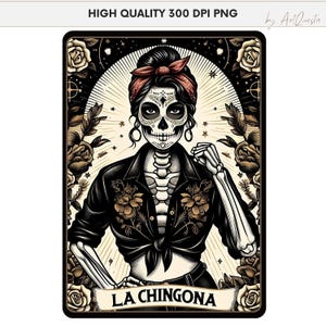 Carta del Tarot La Chingona PNG, Carta del Tarot Mexicana, Sublimación Mexicana Divertida, Lotería Española, Esqueleto Latino, Chola Catrina, Calavera Latina