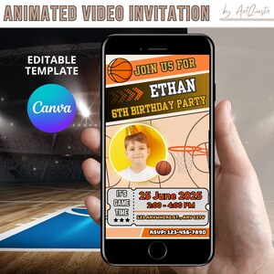 Basketball Birthday Animated Invitation, Boys’ basketball party, Digital Video Invitation, Sports Party ECard, Personalized Kids Invitation