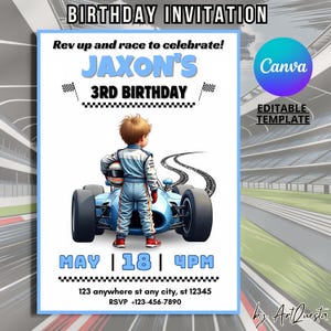 Race Car Birthday Invitation, Editable Racing Party Invite, Boy's Racing Theme Birthday, Formula Car Invitation, Digital Download