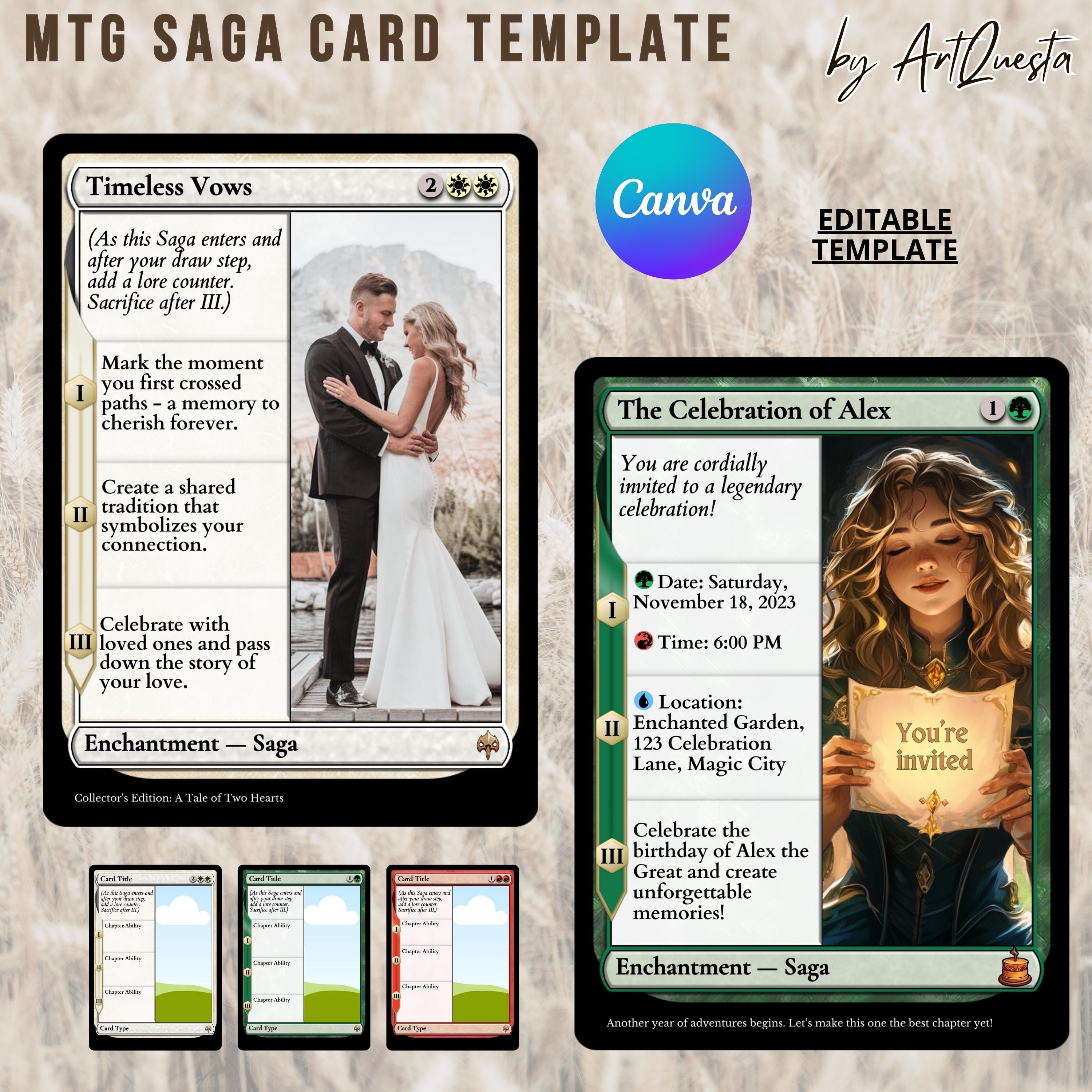 Custom MTG Saga Card Template, Personalized Magic Card, MTG Gift, Unique Design, Gamer Gift, Custom Design, Card, Couples, Canva Template