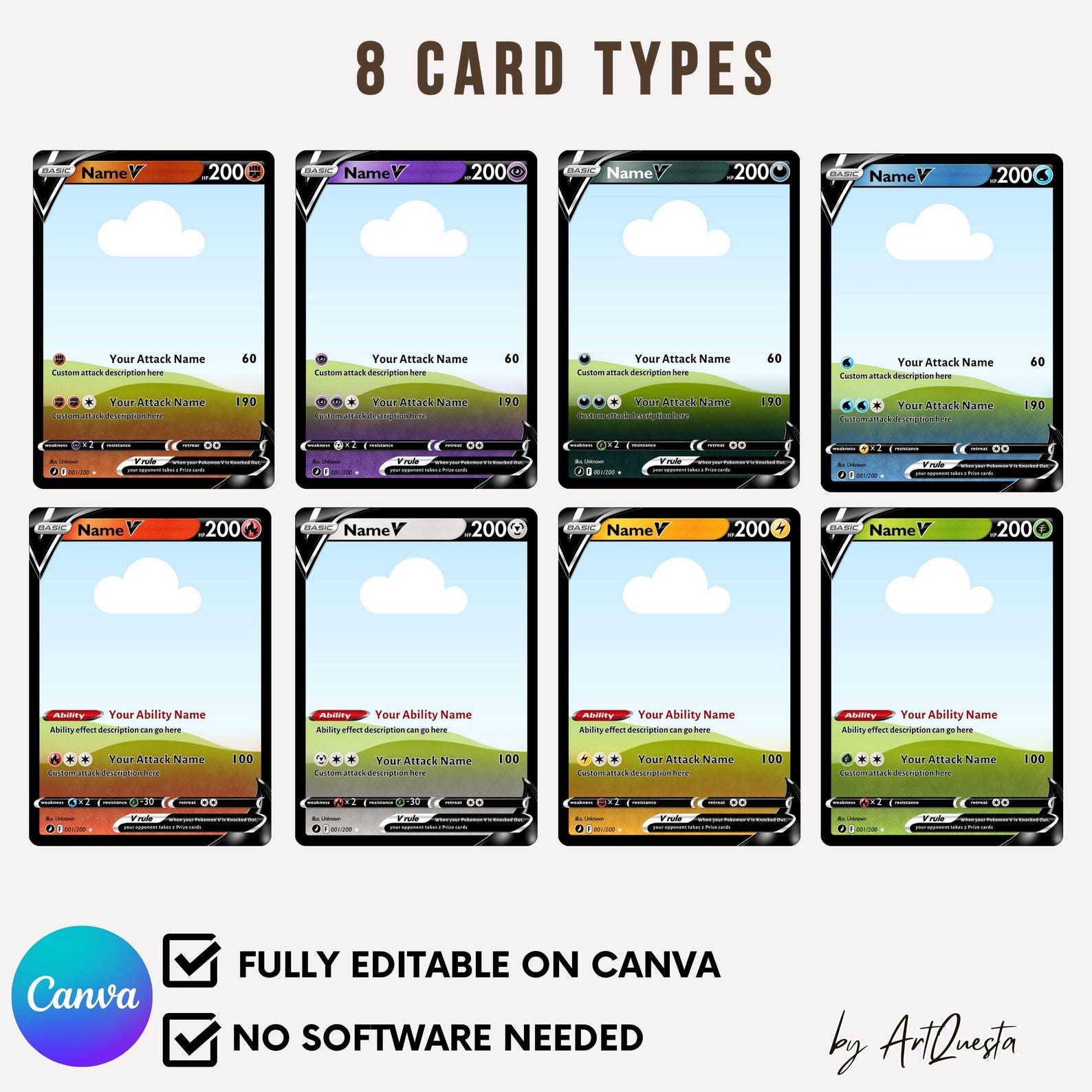Custom Pokemon Card Template, Editable Pokémon Card V Canva Template ...