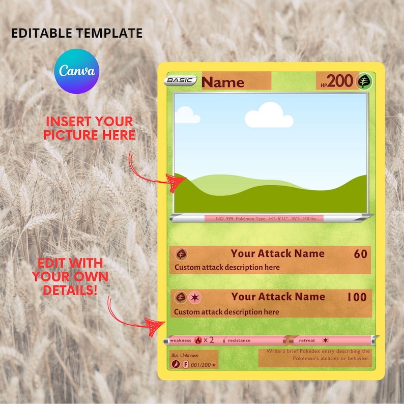 Custom Pokémon Card Template, Editable TCG Card, Personalized Trading ...