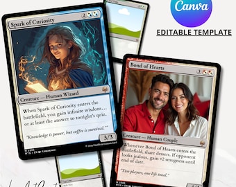 Aangepaste MTG-kaartsjabloon, bewerkbare Canva Magic Card Creator, fantasy-ruilkaartontwerp, gepersonaliseerd cadeau voor gamers