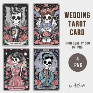 Collezione di carte dei tarocchi per matrimonio PNG, Clipart dei tarocchi per la festa nuziale, Arte dei tarocchi per sposi e spose, Design dei tarocchi per damigelle d'onore, Arte delle carte dei tarocchi per lo sposo
