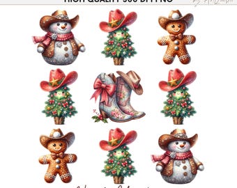 Howdy Weihnachten PNG, Cowboy Weihnachten PNG, Westliche Weihnachtscliparts, Rustikaler Weihnachtsbaum PNG, Niedliche Lebkuchen Weihnachten, Schneemann Clipart