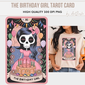 The Birthday Girl Tarot Card PNG, Birthday Party Tarot Clipart, Skeleton Birthday Girl Art, Tarot Card for Birthdays, Birthday Girl clipart