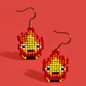 Howls Moving Castle - Calcifer Miyuki Beaded Earrings - Studio Ghibli Cosplay Jewelry
