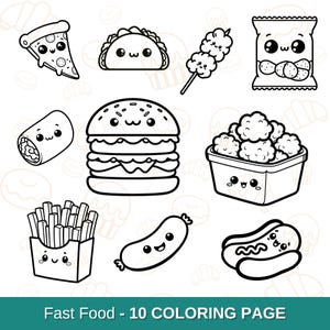 Kawaii Coloring Pages | Food Coloring Page | Bold and Easy | 10 Pages | Cute Coloring Pages | Fun Coloring Pages | For Kids and Adults