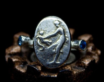 Anello con moneta greca in argento sterling fatto a mano – Anello con sigillo regolabile