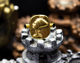 Handmade Nefertiti Coin Signet Ring – 24K Gold Plated Sterling Silver
