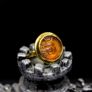 Medusa Orange Glass Intaglio Handmade Ring - 925K Sterling Silver - Ancient Mythological Ring - Birthday Gift - Christmas Gift - By Calyra