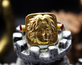 Handmade Apollo Ancient Roman Coin Ring – 24K Gold Plated Sterling Silver