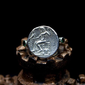 Ancient Roman Carved Handmade Silver Dainty Ring for Women - 925K Sterling Silver - Adjustable Ring - Intaglio Ring - Signet Ring -By Calyra